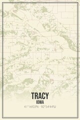 Retro US city map of Tracy, Iowa. Vintage street map.