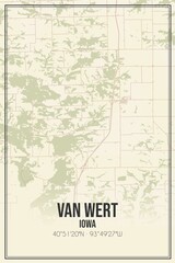 Retro US city map of Van Wert, Iowa. Vintage street map.
