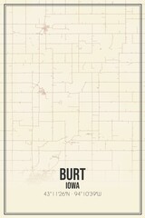 Retro US city map of Burt, Iowa. Vintage street map.