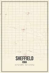 Retro US city map of Sheffield, Iowa. Vintage street map.