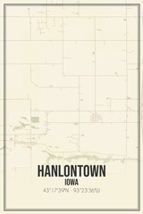 Retro US city map of Hanlontown, Iowa. Vintage street map.