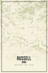 Retro US city map of Russell, Iowa. Vintage street map.