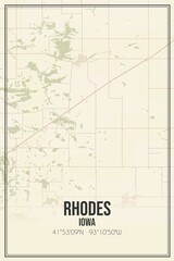 Retro US city map of Rhodes, Iowa. Vintage street map.