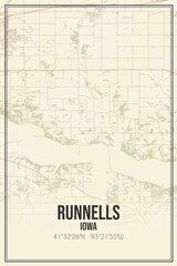 Retro US city map of Runnells, Iowa. Vintage street map.