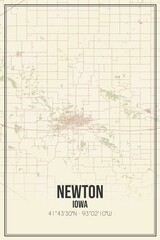 Retro US city map of Newton, Iowa. Vintage street map.