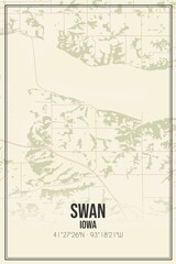 Retro US city map of Swan, Iowa. Vintage street map.