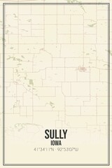 Retro US city map of Sully, Iowa. Vintage street map.