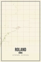 Retro US city map of Roland, Iowa. Vintage street map.