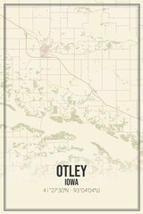 Retro US city map of Otley, Iowa. Vintage street map.