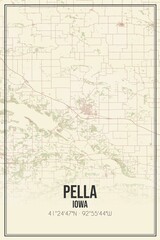Retro US city map of Pella, Iowa. Vintage street map.