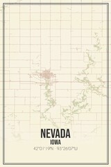 Retro US city map of Nevada, Iowa. Vintage street map.