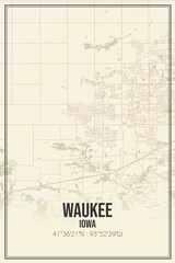 Retro US city map of Waukee, Iowa. Vintage street map.