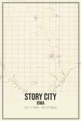 Retro US city map of Story City, Iowa. Vintage street map.