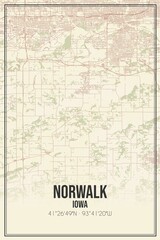 Retro US city map of Norwalk, Iowa. Vintage street map.