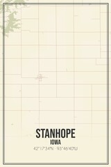 Retro US city map of Stanhope, Iowa. Vintage street map.