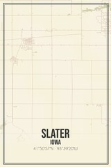 Retro US city map of Slater, Iowa. Vintage street map.