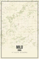 Retro US city map of Milo, Iowa. Vintage street map.