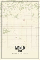 Retro US city map of Menlo, Iowa. Vintage street map.