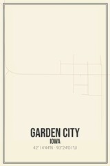Retro US city map of Garden City, Iowa. Vintage street map.