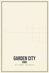 Retro US city map of Garden City, Iowa. Vintage street map.