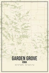 Retro US city map of Garden Grove, Iowa. Vintage street map.