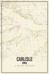 Retro US city map of Carlisle, Iowa. Vintage street map.