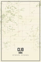 Retro US city map of Clio, Iowa. Vintage street map.