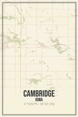 Retro US city map of Cambridge, Iowa. Vintage street map.