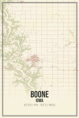 Retro US city map of Boone, Iowa. Vintage street map.