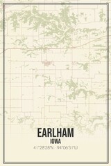 Retro US city map of Earlham, Iowa. Vintage street map.