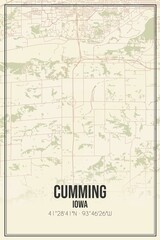 Retro US city map of Cumming, Iowa. Vintage street map.