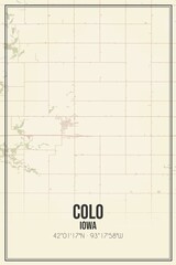 Retro US city map of Colo, Iowa. Vintage street map.