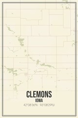 Retro US city map of Clemons, Iowa. Vintage street map.
