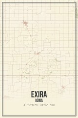 Retro US city map of Exira, Iowa. Vintage street map.