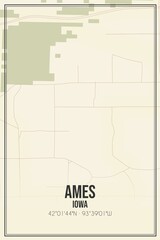 Retro US city map of Ames, Iowa. Vintage street map.