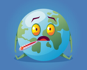 Sick ill and tired planet Earth. Global warming ecological problems concept. Vector flat graphic design element concept illustration