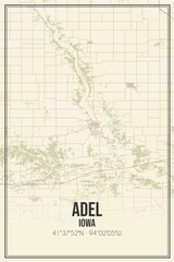 Retro US city map of Adel, Iowa. Vintage street map.