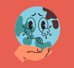 Sick ill and tired planet Earth. Global warming ecological problems concept. Vector flat graphic design element concept illustration