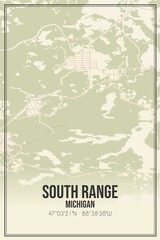 Retro US city map of South Range, Michigan. Vintage street map.