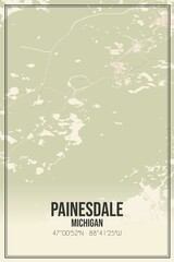 Retro US city map of Painesdale, Michigan. Vintage street map.