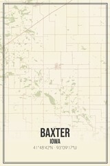 Retro US city map of Baxter, Iowa. Vintage street map.