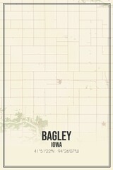Retro US city map of Bagley, Iowa. Vintage street map.