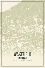 Retro US city map of Wakefield, Michigan. Vintage street map.