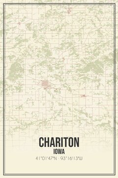 Retro US city map of Chariton, Iowa. Vintage street map.