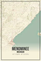 Retro US city map of Menominee, Michigan. Vintage street map.
