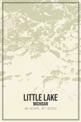 Retro US city map of Little Lake, Michigan. Vintage street map.