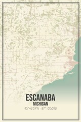 Retro US city map of Escanaba, Michigan. Vintage street map.