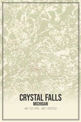 Retro US city map of Crystal Falls, Michigan. Vintage street map.