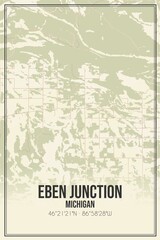 Retro US city map of Eben Junction, Michigan. Vintage street map.