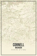 Retro US city map of Cornell, Michigan. Vintage street map.